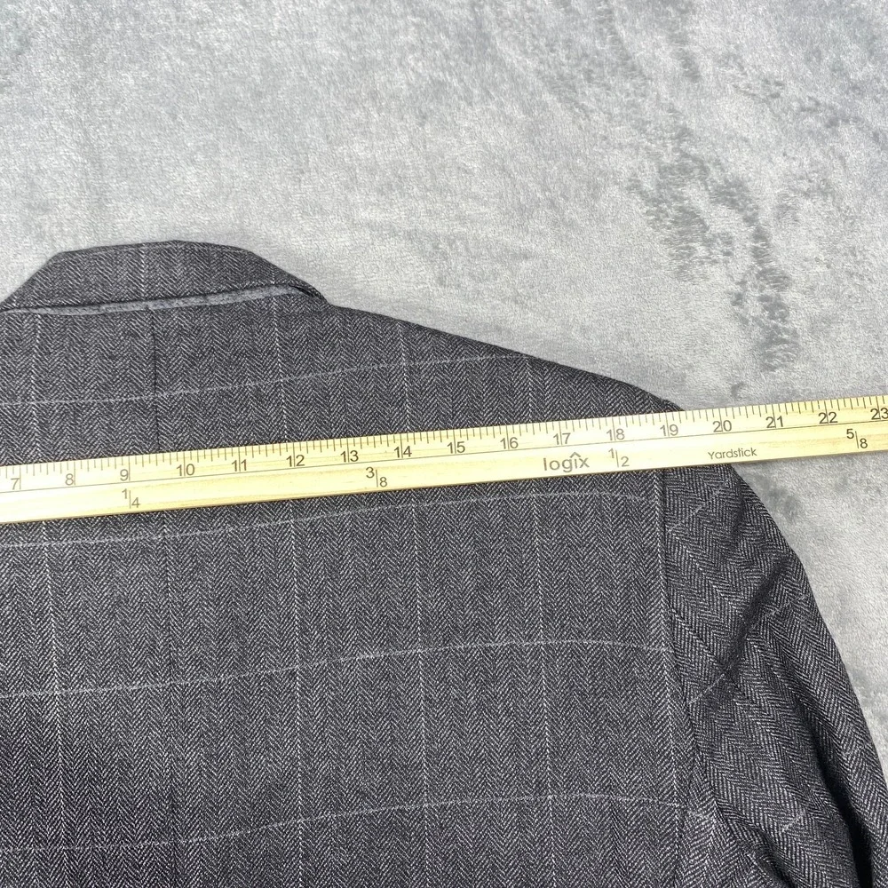 Oleg Cassini Blazer Mens 42R Gray Windowpane Wool Cashmere Blend Suit Jacket
